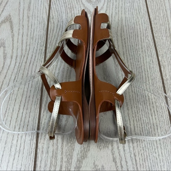 Furla Carmen Leather Vitello Sparkling Sandals 36 Gold & Cognac $365 Italy - Picture 5 of 10